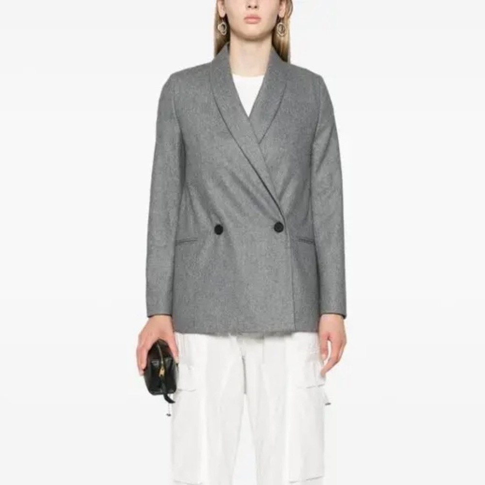AllSaints Lalia Blazer Grey Wool Blend Double Breasted Shawl Lapel WT004W US 10